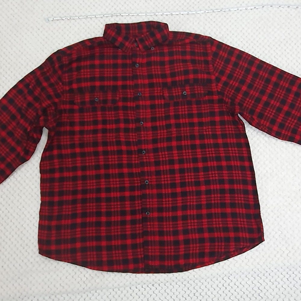 George Men's Red & Black Plaid Flannel Shirt - Size Large